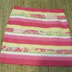 LILLY PULITZER~RIBBONS~FLORAL~PINK~YELLOW~COTTON~FANCIE NANCIE SKIRT~SZ 10~EUC